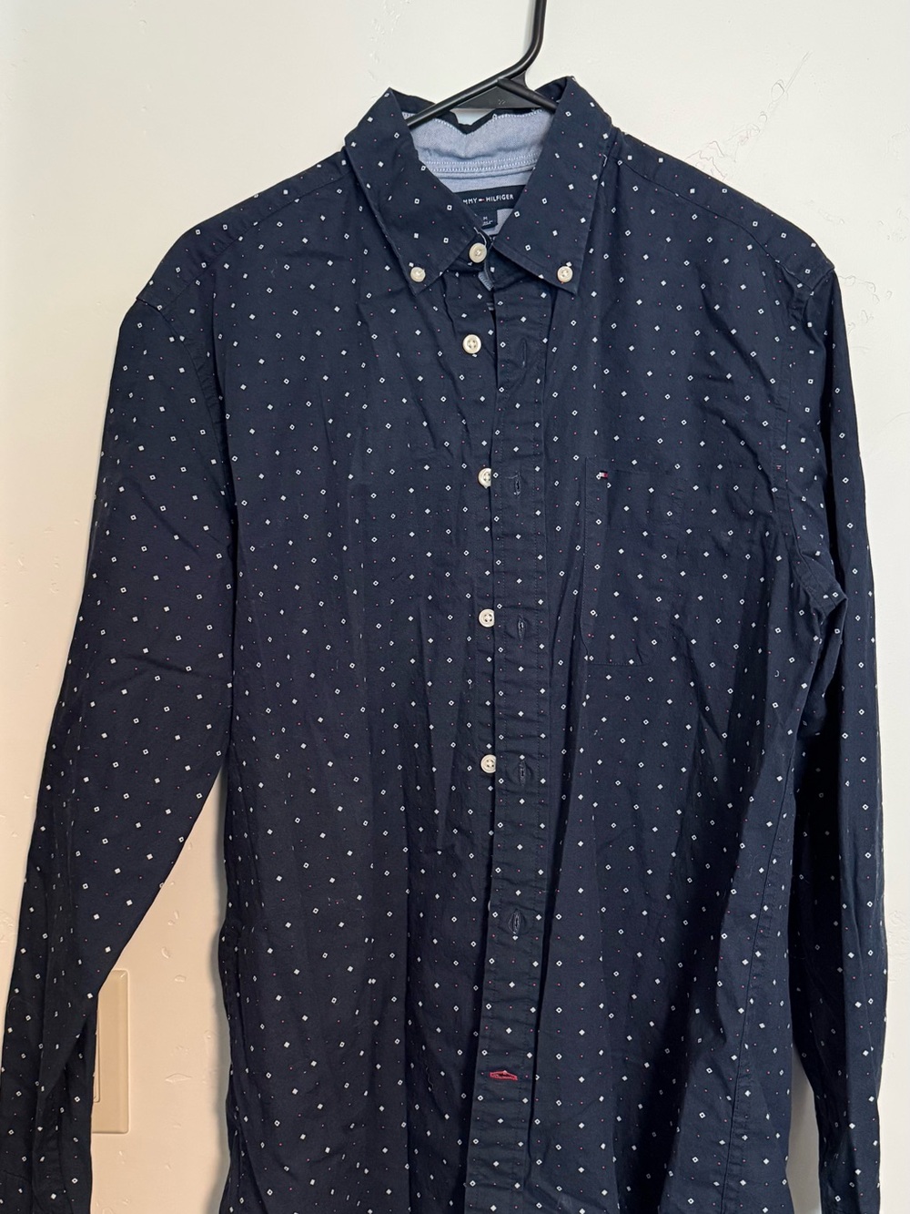 Tommy Hilfiger Men’s Navy Blue Dot Button-Down Shirt